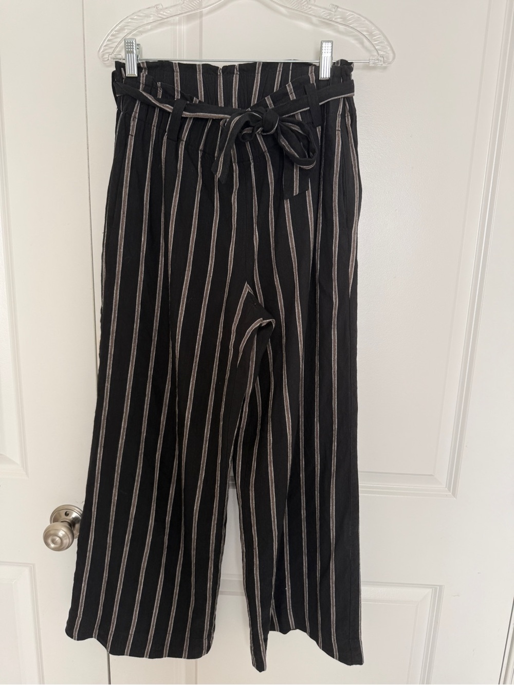 J. Jill Black Wide-Leg Paperbag Waist linen blend Pants Stripes small tall
